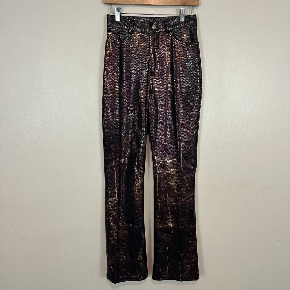 Vintage Eye Candy Y2K Pants Purple Metallic Multi Snakeskin Bootcut Leg Womens 5